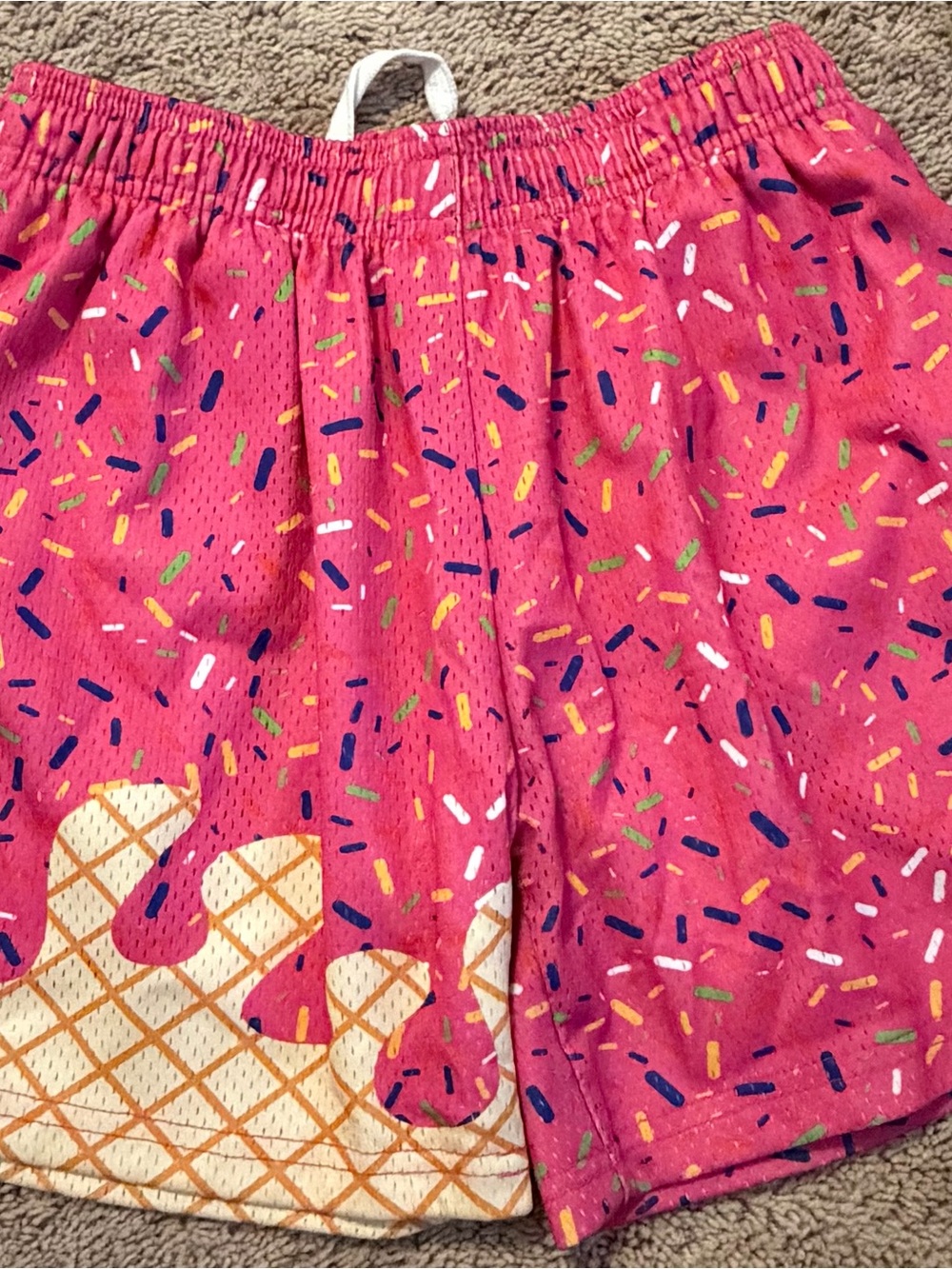 Kids Pink Sprinkle Print Active Shorts with Ice Cream Motif
